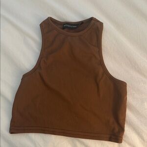 PrettyLittleThing Chocolate Ribbed Crop Top